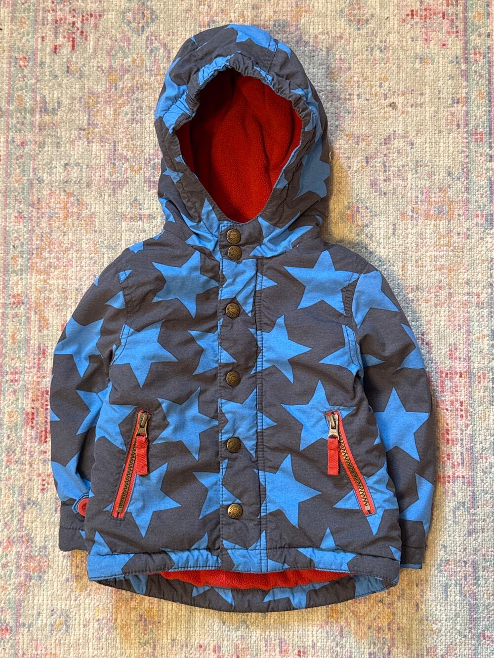 Mini‎ Boden blue star-print fleece-lined jacket Coat 1 1/2- 2y